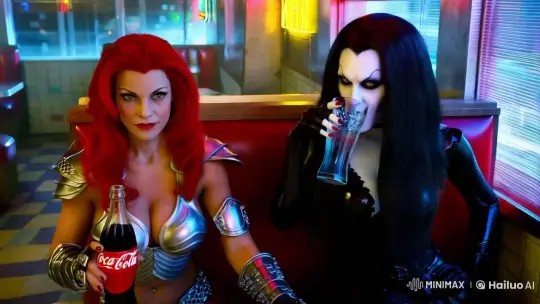 Red Sonja and Vampirella: Aesthetic Diner Encounter – AI Generated Video | Hailuo AI