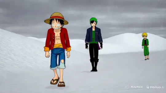 Iconic Characters Struggle in Snowy Desert Scene – AI Generated Video | Hailuo AI