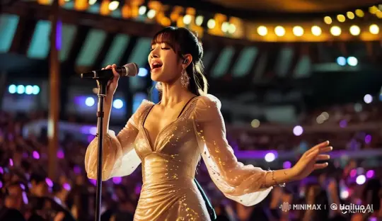 Passionate Singer Enchants Crowd in Live2D Concert – AI Generated Video | Hailuo AI