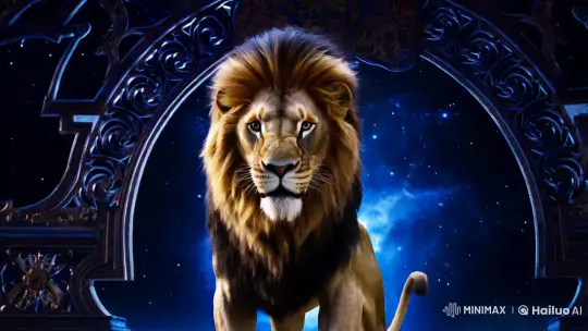 The Majestic Zodiac Lion Roars Under Cosmic Night – AI Generated Video | Hailuo AI