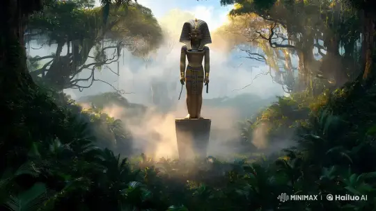 Mystical Egyptian Statue in Haunted Jungle Setting – AI Generated Video | Hailuo AI
