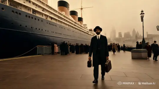 Mysterious Young Man Disembarks from RMS Majestic in 1920s London – AI Generated Video | Hailuo AI