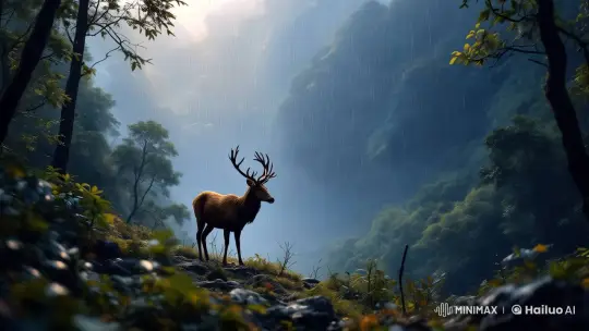Majestic Deer Running in Rainy Forest - Live2D Animation – AI Generated Video | Hailuo AI