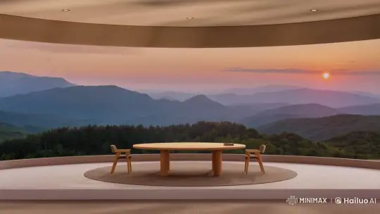 Tranquil Evening in Minimalist Mountain View Room – AI Generated Video | Hailuo AI