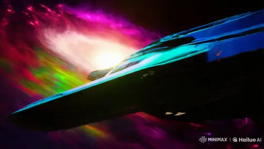 Spaceship Transforms, Glides Through Colorful Dreamscape – AI Generated Video | Hailuo AI
