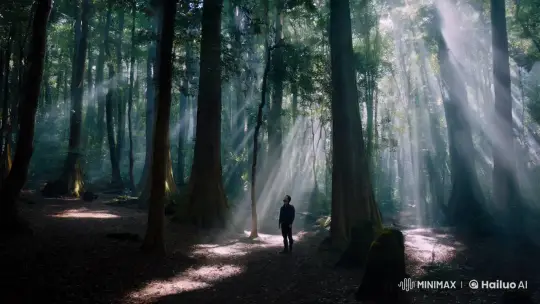 Solitary Figure Amidst Ancient Forest's Enigma – AI Generated Video | Hailuo AI