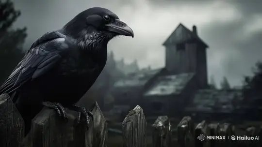 Creepy Live2D Scene: Raven on Fence with Dark Mill Background – AI Generated Video | Hailuo AI
