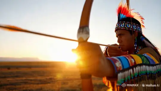 Traditional Archer: Sunset Reverie with Native Headdress – AI Generated Video | Hailuo AI