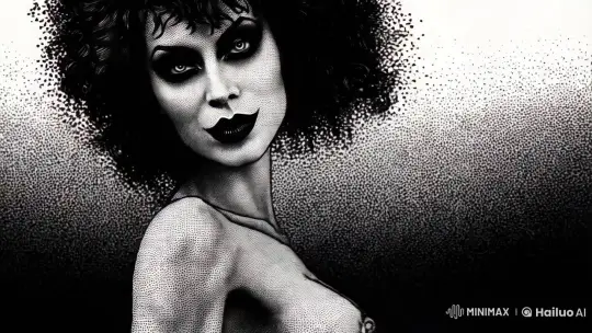 Grotesque Woman: Monochromatic Dotwork Video Art – AI Generated Video | Hailuo AI
