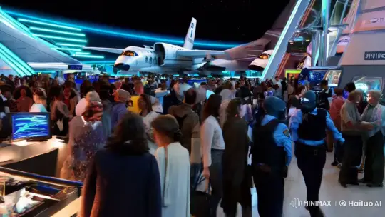 Futuristic Fugitives Evade Police in Space Terminal Chase – AI Generated Video | Hailuo AI