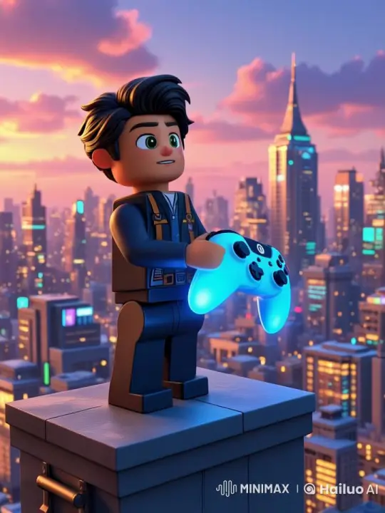 Lego Character on Rooftop Prepares for Adventure – AI Generated Video | Hailuo AI