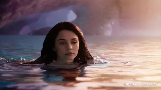 Black-haired Mermaid Glides on Water Surface – AI Generated Video | Hailuo AI