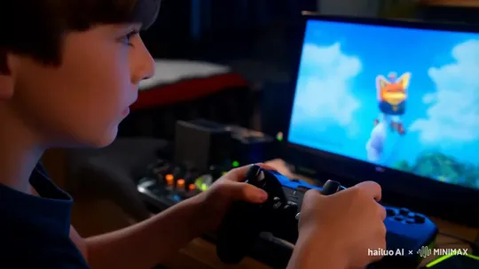 Boy Engages with Animated Character in Seamless Digital Fusion – AI Generated Video | Hailuo AI