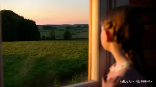 Young Girl Watching Sunset in Countryside Cottage – AI Generated Video | Hailuo AI
