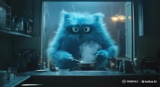 Blue Creature Magically Cooks and Freezes Soup – AI Generated Video | Hailuo AI
