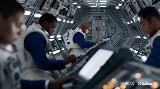 Astronauts at Work: Intense Focus on Spacecraft Screen – AI Generated Video | Hailuo AI