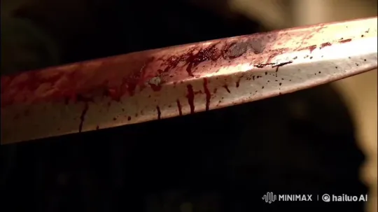 Determination on the Edge: Close-Up of a Blood-Stained Sword – AI Generated Video | Hailuo AI