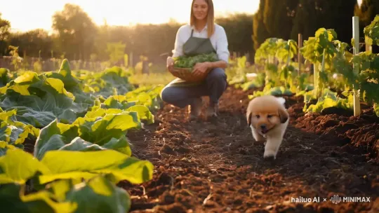 Puppy Play and Owner's Garden Harvest – AI Generated Video | Hailuo AI