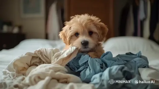 Puppy with Magical Blue Light Folds Clothes – AI Generated Video | Hailuo AI