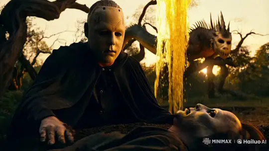 Surreal Ritual: Jason Buries Michael Myers with Dragon's Honey – AI Generated Video | Hailuo AI