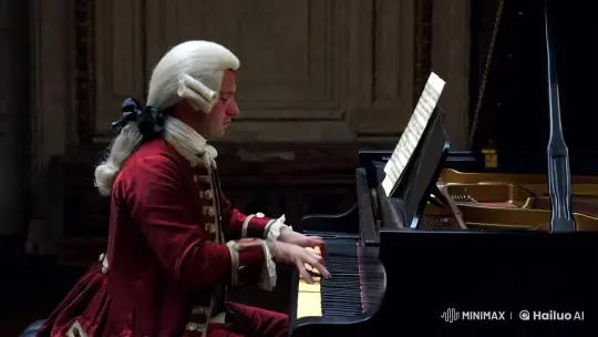 18th-century pianist performs slow melody. – AI Generated Video | Hailuo AI