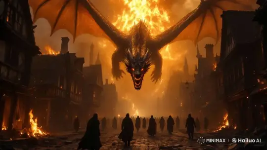 Medieval Village in Flames: Dragon Attacks at Night – AI Generated Video | Hailuo AI
