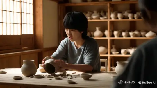 Teen's Frustration in Traditional Pottery Workshop – AI Generated Video | Hailuo AI