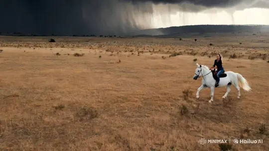 Rider Gallops Through Stormy Pasture in Aesthetic Clip – AI Generated Video | Hailuo AI