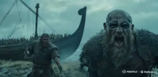 Viking Warrior's Dramatic Entrance on a Stormy Shore – AI Generated Video | Hailuo AI