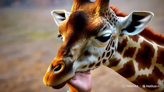 Surreal Serenity: A Giraffe Rests on a Human Hand – AI Generated Video | Hailuo AI