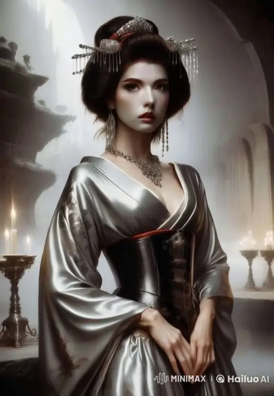 Elegant Woman in Kimono Bows Gracefully in Ancient Hall – AI Generated Video | Hailuo AI