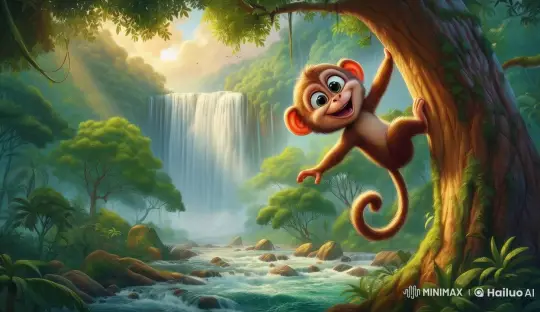 Live2D Monkey Climbs Tree in Lush Jungle – AI Generated Video | Hailuo AI