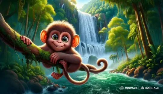 Sleepy Baby Monkey in Tranquil Jungle Setting – AI Generated Video | Hailuo AI