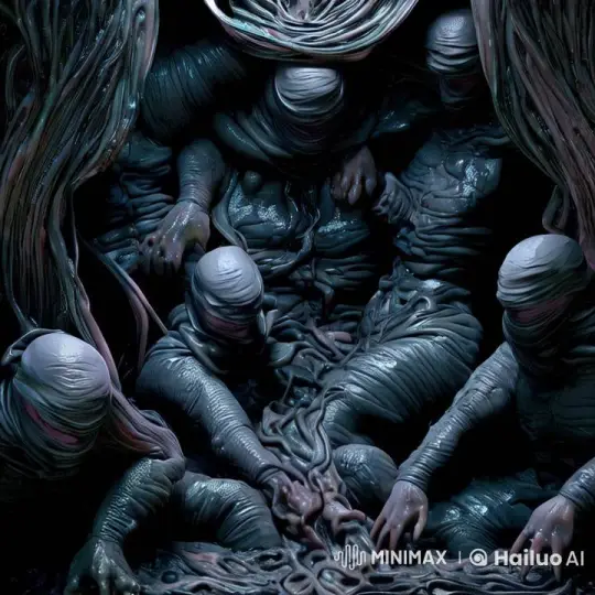 Organic-Wrapped Figures Writhe in Dark Ritual – AI Generated Video | Hailuo AI