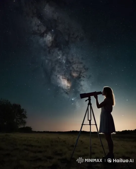 Woman Observes Night Sky with Telescope in Live2D Animation – AI Generated Video | Hailuo AI