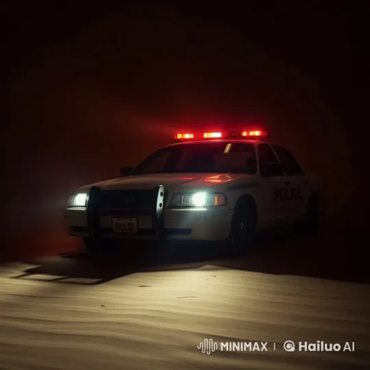 Police Car on Sandy Terrain with Flashing Lights – AI Generated Video | Hailuo AI