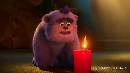 Curious Monster Admires Melting Candle in Intimate 3D Scene – AI Generated Video | Hailuo AI