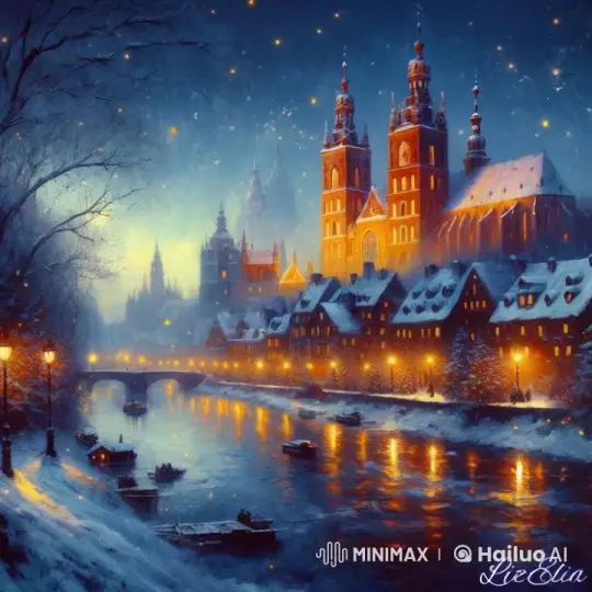 Enchanting Winter Night in a Snow-Covered Historic Town – AI Generated Video | Hailuo AI