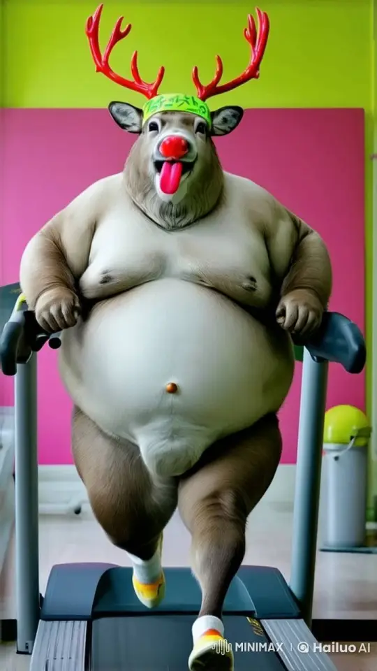 Jogging Reindeer Shadows Boxes on Treadmill – AI Generated Video | Hailuo AI