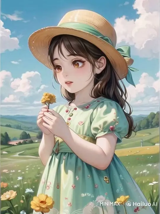 Young Girl Detects Scent of Yellow Flower – AI Generated Video | Hailuo AI