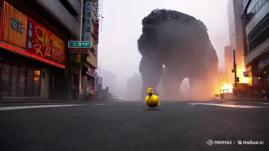 Colossal Monster Meets Quacking Hero in Tokyo – AI Generated Video | Hailuo AI