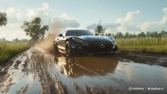 Car Drifts Through Mud in Slow Motion – AI Generated Video | Hailuo AI