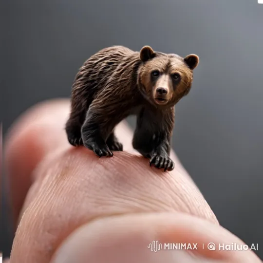 Mini Bear Navigates Finger Surface with Grace – AI Generated Video | Hailuo AI