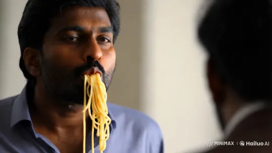 Indian Man Blows Spaghetti in Surreal Aesthetic Video – AI Generated Video | Hailuo AI