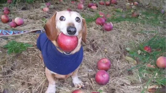 Dog with Laser Gun Targets Apples and Surroundings – AI Generated Video | Hailuo AI