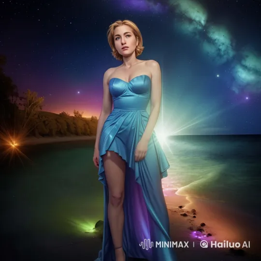 Blonde Woman Rushes Through Dreamy Starry Night at High Speed – AI Generated Video | Hailuo AI