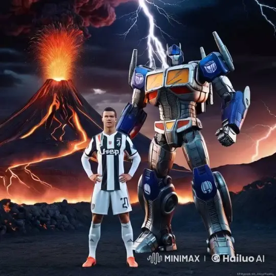 Soccer Player Merges with Robot to Form Futuristic Vehicle in Volcanic Setting – AI Generated Video | Hailuo AI