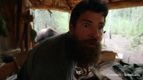 Man Fights Fear Amidst Bear Threat in Isolated Cabin – AI Generated Video | Hailuo AI