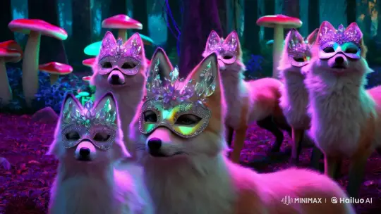 Cyberpunk Forest Masquerade: Opalescent Foxes in 8k UHD – AI Generated Video | Hailuo AI