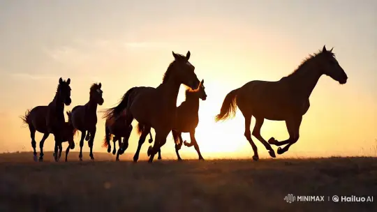 Majestic Horses in Morning Light - Symbol of Renewal – AI Generated Video | Hailuo AI